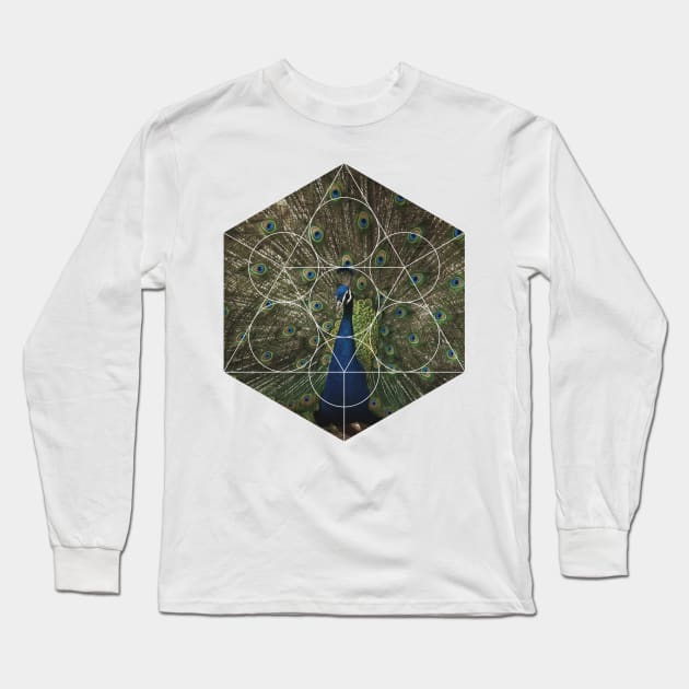 Beautiful Peacock Geometric Photography Long Sleeve T-Shirt by deificusArt